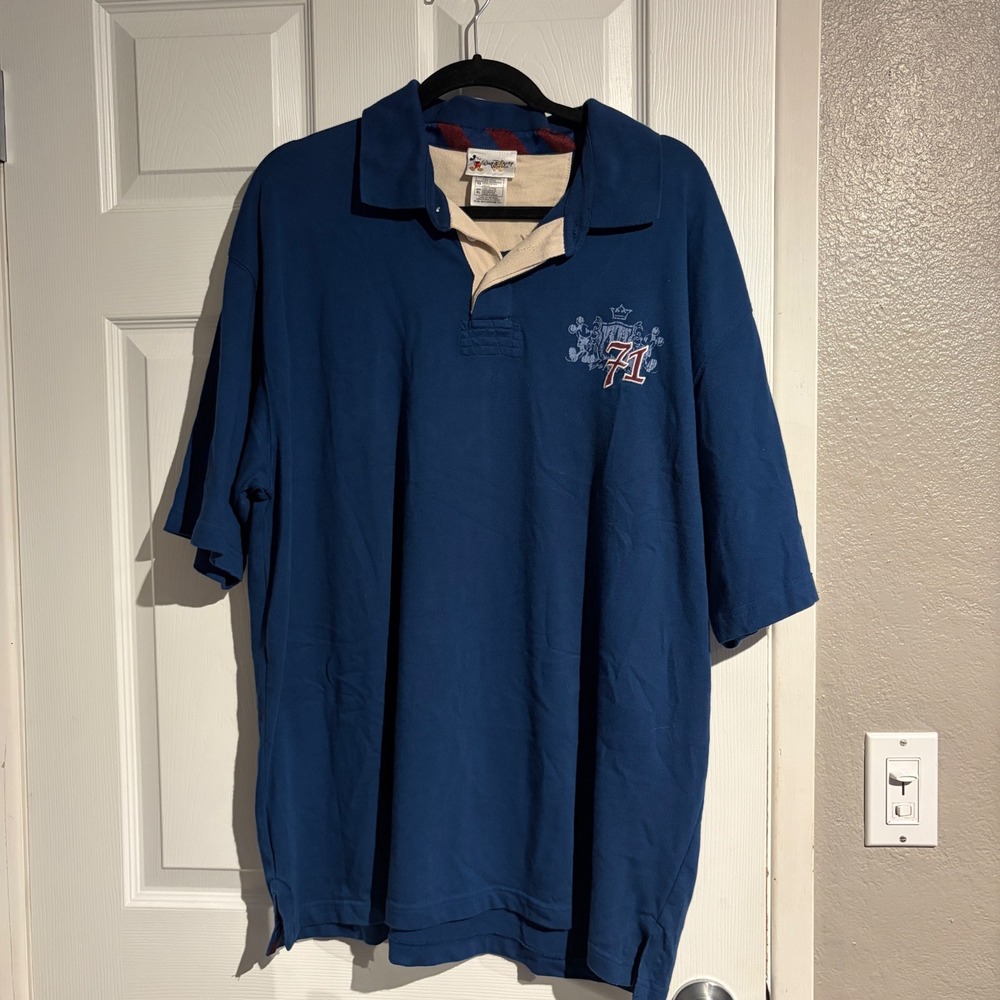 Vintage Walt Disney World 71 Crest Polo Shirt Mens XL Blue Cotton Rugby Style